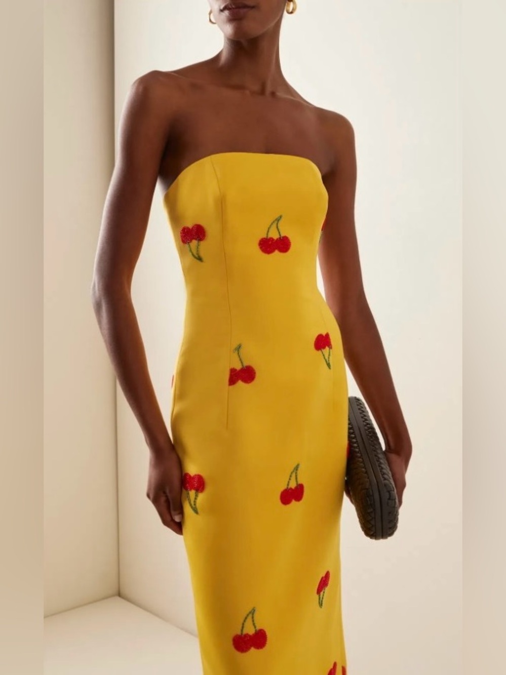 Leo Lin Yellow Rayna Cherry Embellished Bustier Strapless Maxi Gown AU8/US4 NWOT - Picture 4 of 4